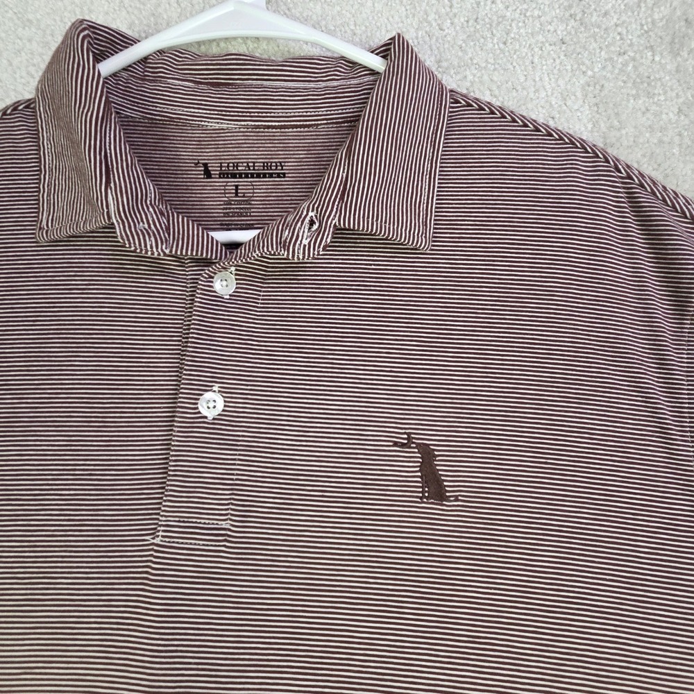 Local Boy Outfitters Mens Large Maroon Striped Cotton Lyocell Stretch Polo Shirt